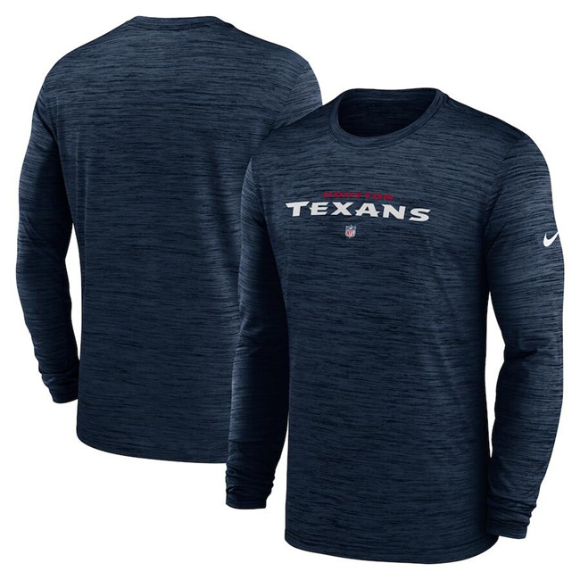 Men's Navy Houston Texans Sideline Team Velocity Performance Long Sleeve T-Shirt